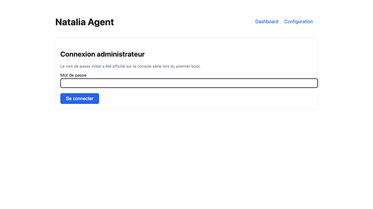 Natalia Analytics agent admin login screen